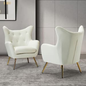 Jacob Golden Leg Ivory Wingback Chair with Tufted Back (Set of 2)