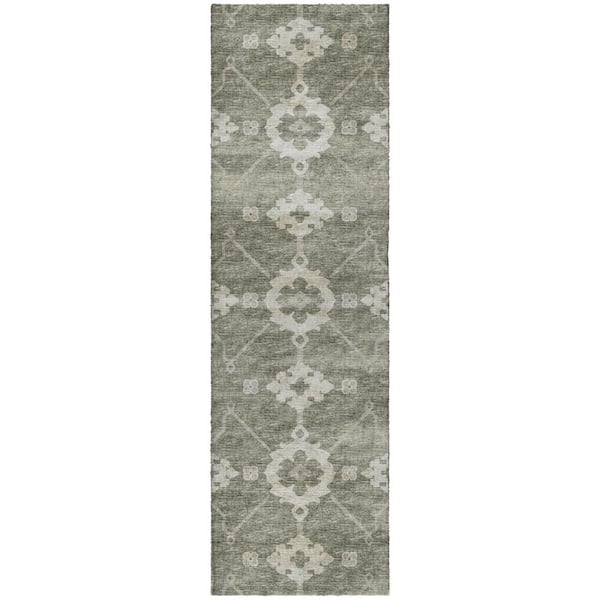 Dream Shag Premium Machine Washable Abstract ADS122 Olive 2 ft. x 7 ft. Runner Rug