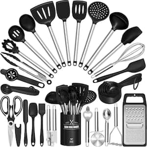 34-Piece Black Silicone Stainless Steel Kitchen Utensils Set with Cooking Tools for Nonstick Cookware