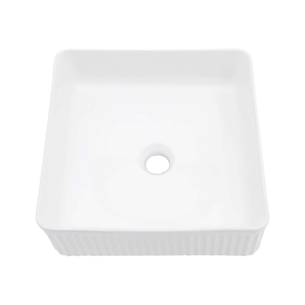 FUNKOL 15.69 in. Ceramic Square Vessel Bathroom Sink in White (Faucet