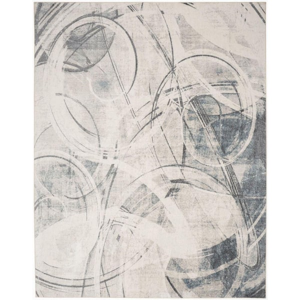 Nourison Astra Machine Washable Silver Blue 7 ft. x 9 ft. Abstract Contemporary Area Rug