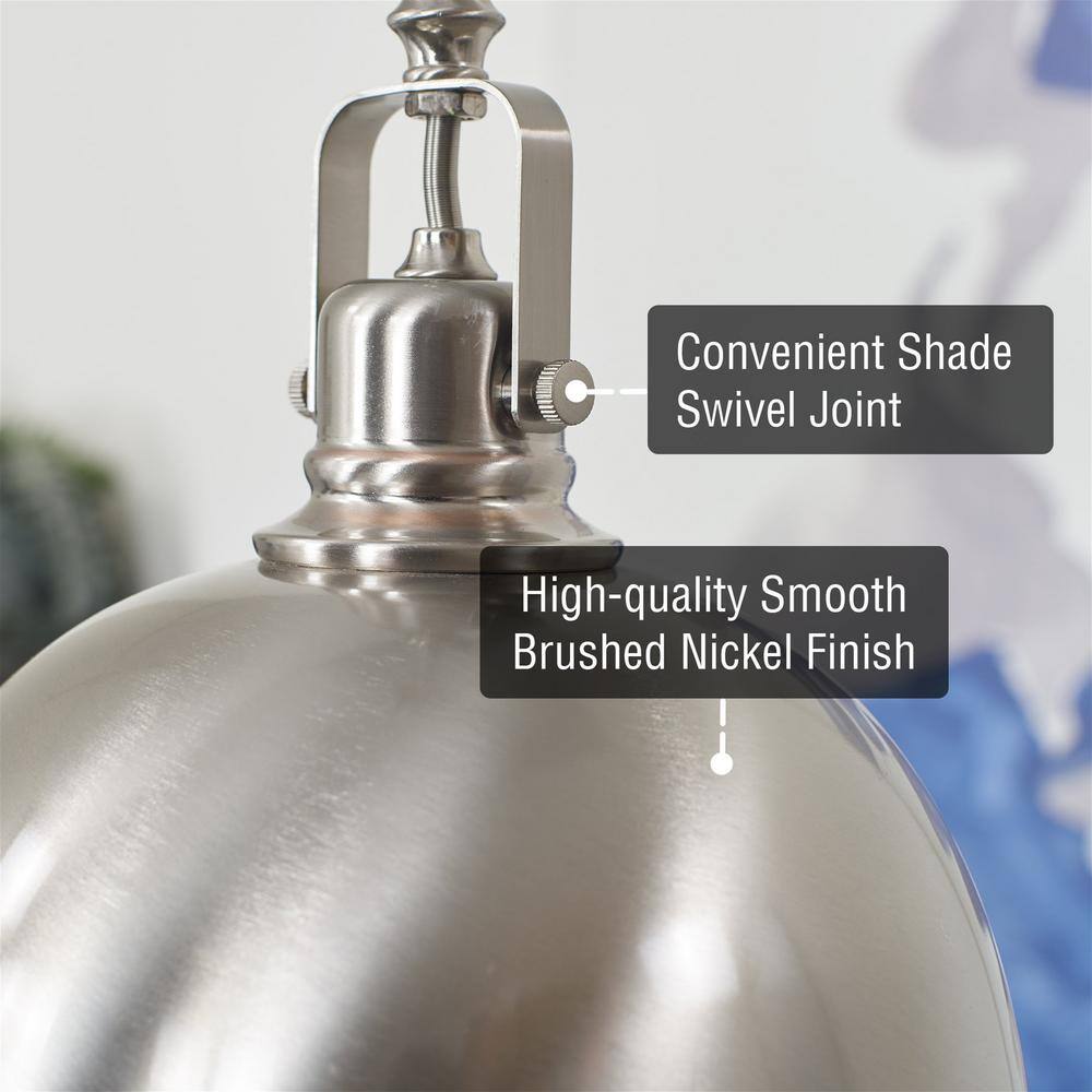 9" Brushed Nickel Dome Pendant Light with Adjustable Rod