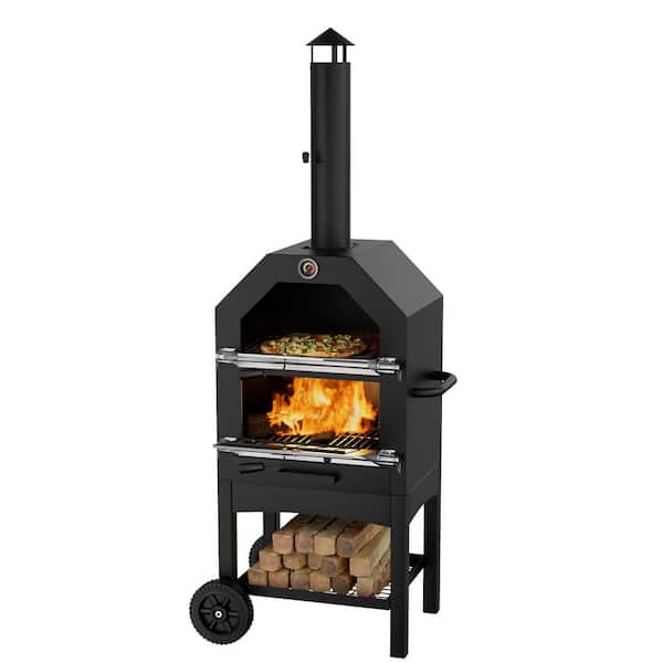 Velago Wood Fired Outdoor Pizza Oven 12 in. Black, Wood Pizza Ovens for Outside with Waterproof Cover, Pizza Stone, Peel