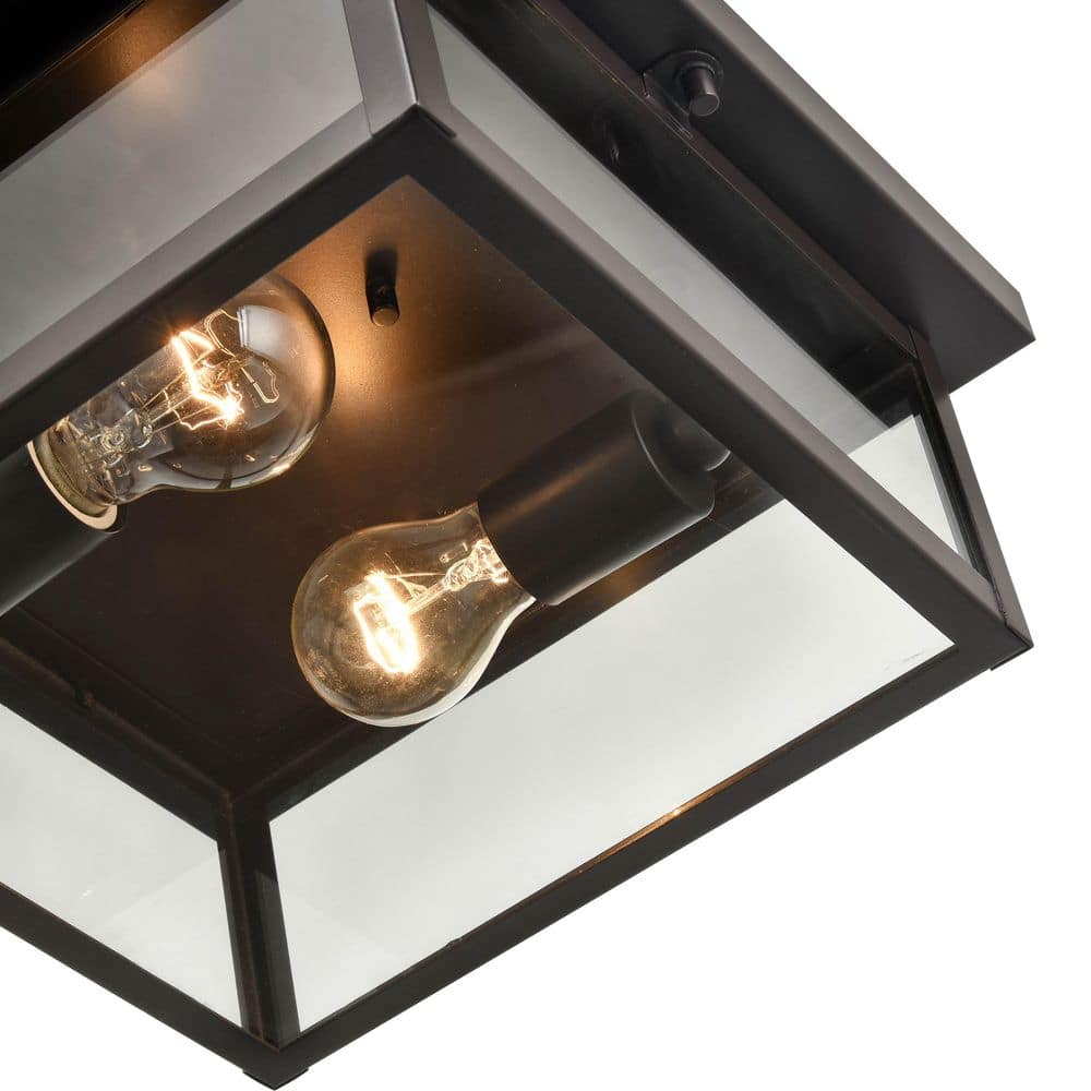 Evanton Bronze and Glass 2-Light Outdoor Flush Mount