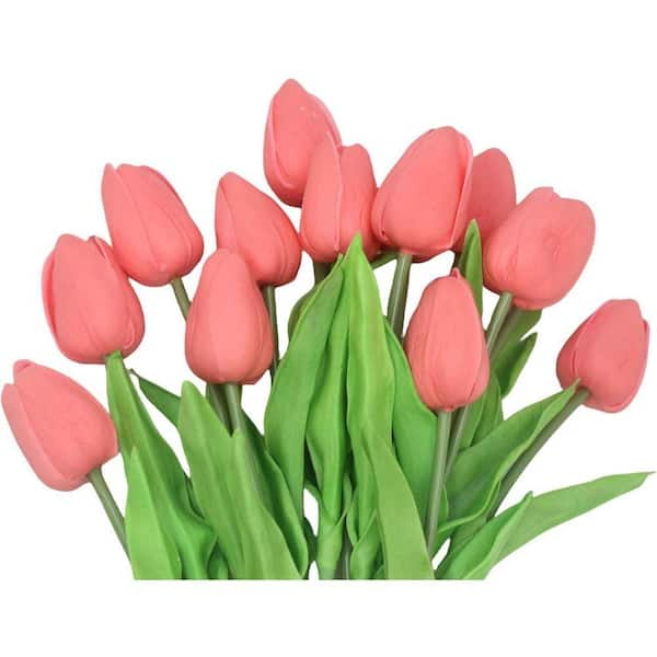 Afoxsos 13.38 in. Gradient Coral Indoor Artificial Tulip Bouquets
