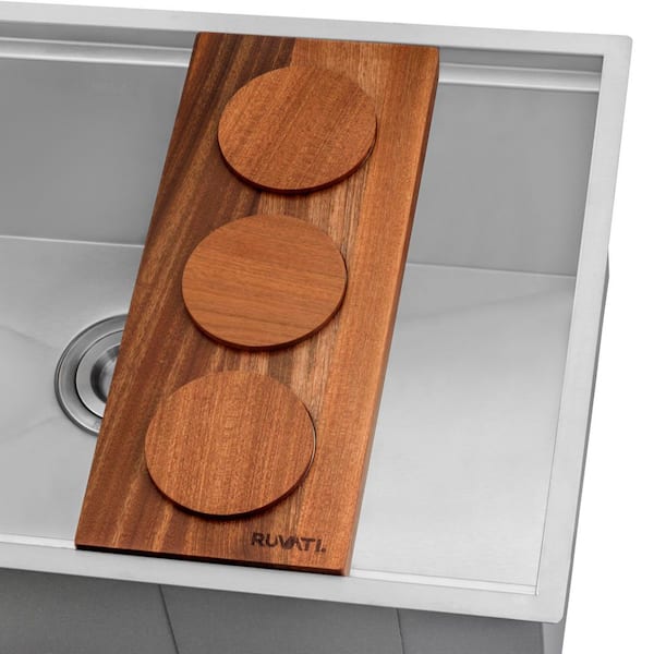 LedgeFit 3-Piece Stainless Steel Condiment Tray with Wooden Platform Sink Accessory Set for Workstation Sinks