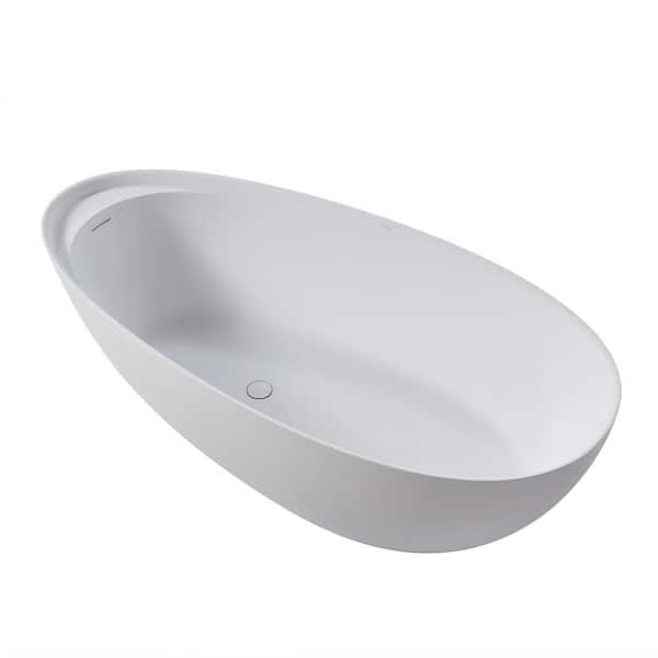 JimsMaison 67 in. Solid Surface Freestanding Flatbottom Soaking Bathtub in Matte White with Drain