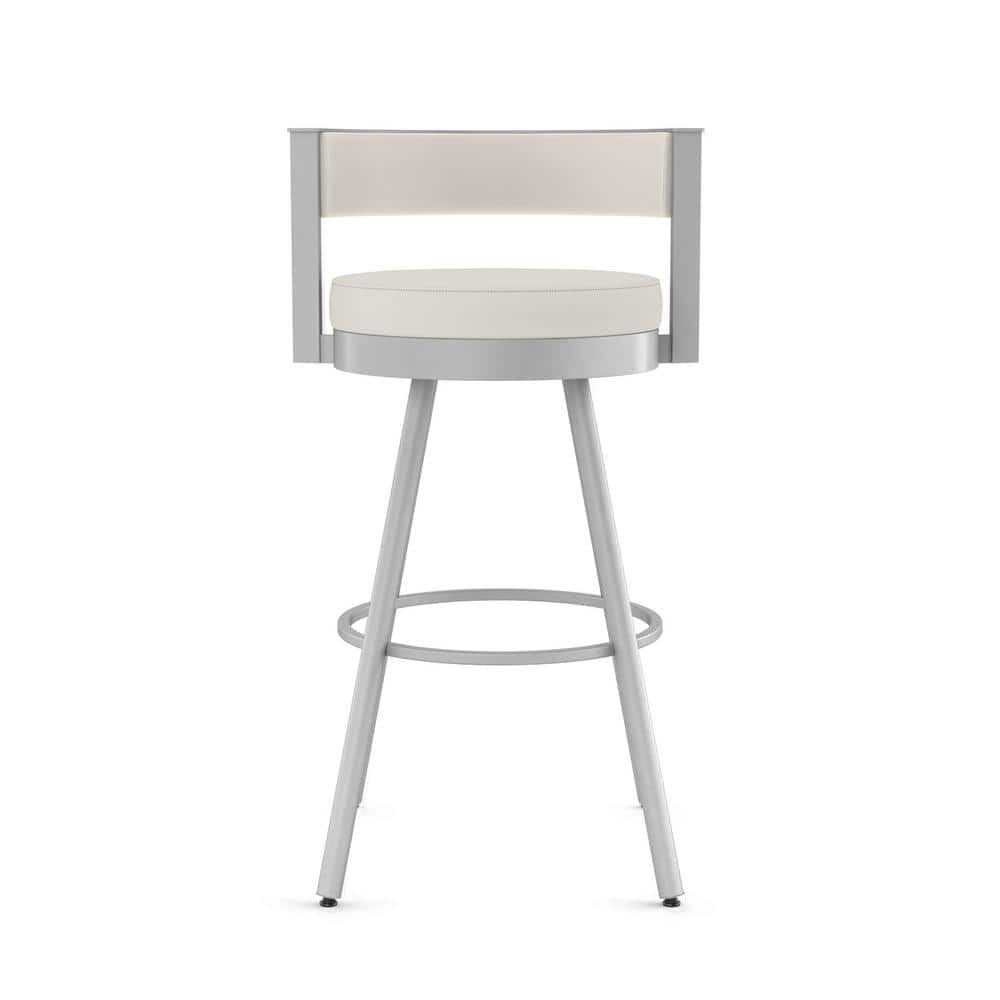 Eller 33.5" Swivel Counter Stool in Off-White Faux Leather and Shiny Grey Metal