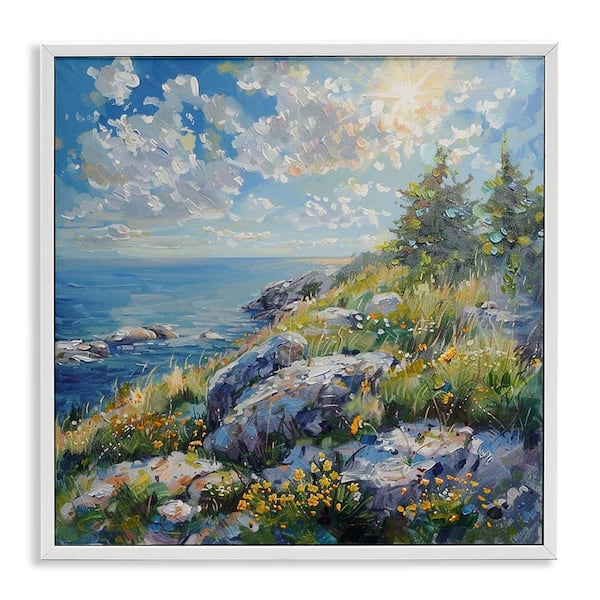 Stupell Industries Cliffside Sea View by LSR Design Studio White Framed Nature Giclee Art Print 24 in. x 24 in.