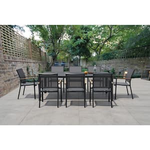 Decker Dark Gray 9-Piece Aluminum Outdoor Dining Set with Tribeca with Ceramic Glass Table Top