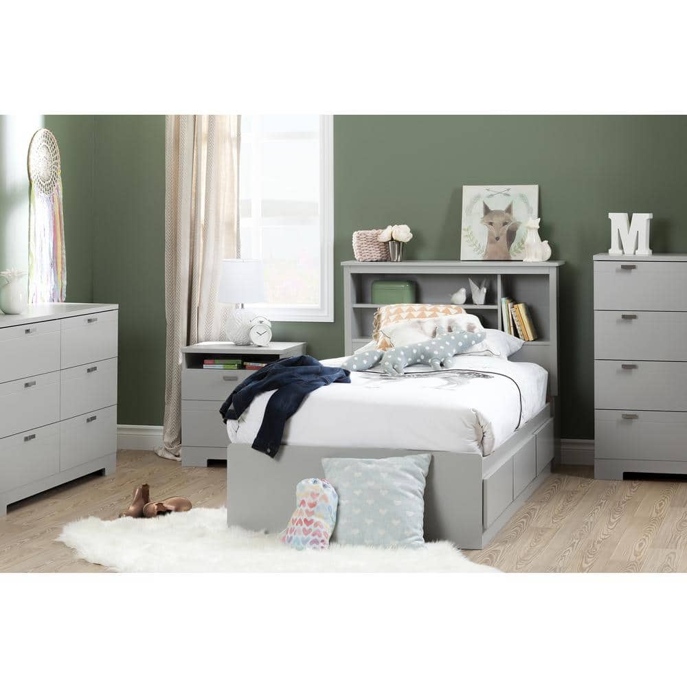 Soft Gray 2-Drawer Particleboard Nightstand with Cord Catcher