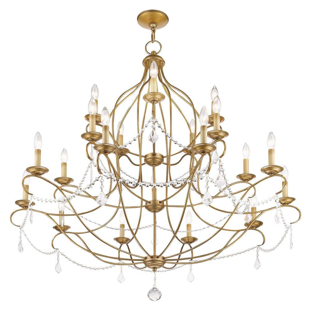 Antique Gold Leaf Crystal 12-Light Candle Chandelier