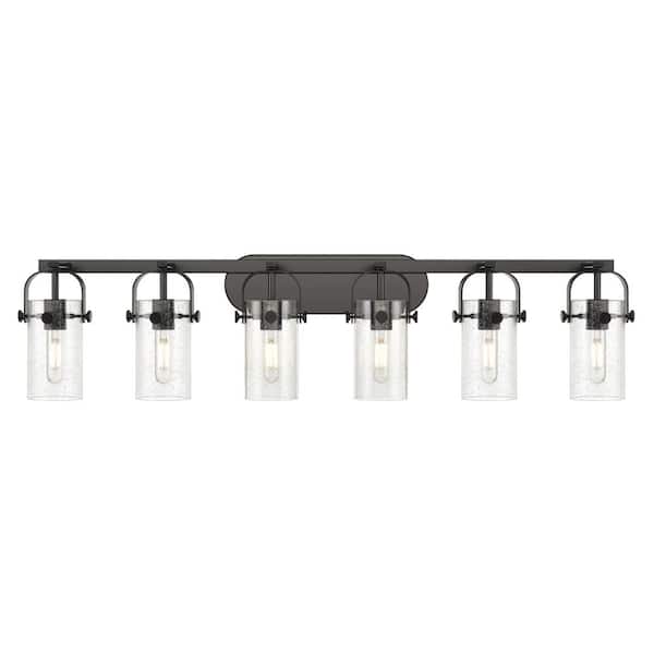 Pilaster II Cylinder 43.88 in. 6-Light Matte Black Vanity Light with Glass Shade
