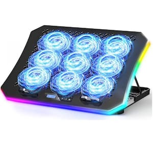 Gaming Laptop Cooler Pad with 9 Quiet RGB Fans Cooling Pad for 15.6-17.3 Inch Laptops with 7 Height Stands 2 USB Ports
