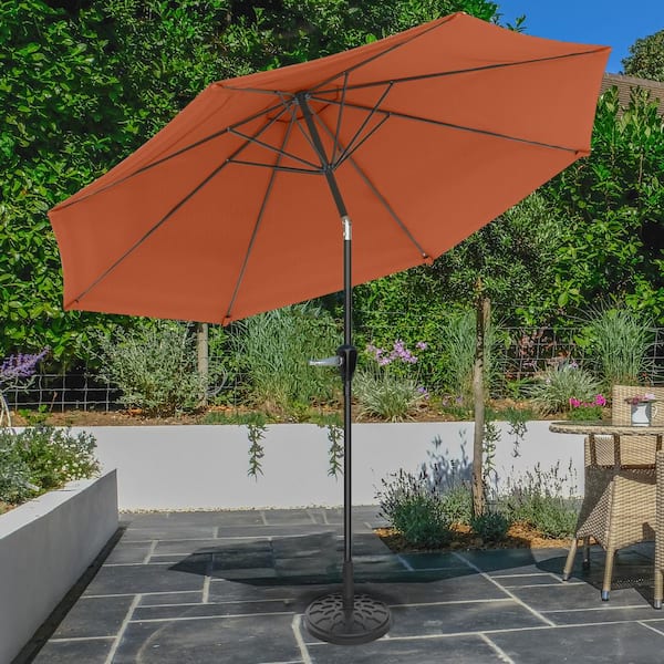 10 ft. Aluminum Outdoor Patio Umbrella with Auto Tilt, Easy Crank Lift in Terracotta
