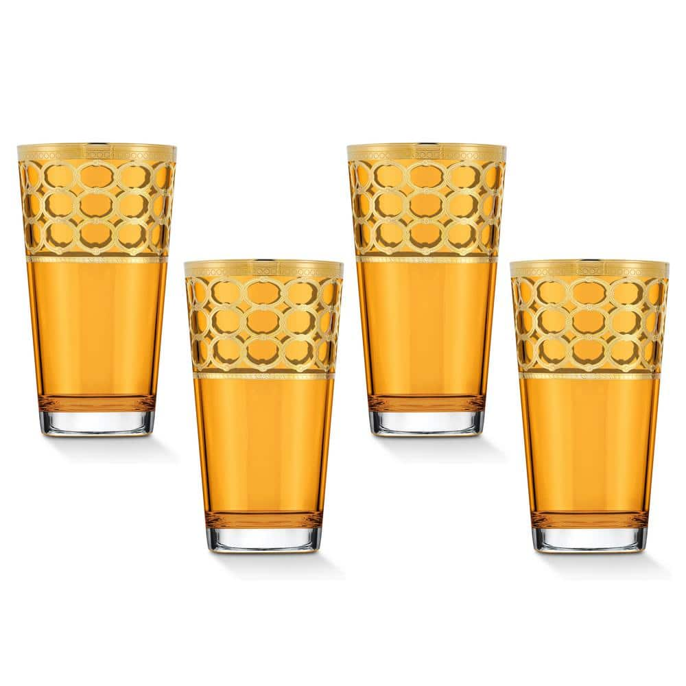 Lorren Home Trends 10 oz. Gold Amber Highball Glass (Set of 6)