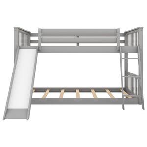 Gray Full Over Full Bunk Bed with Convertible Slide and Ladder