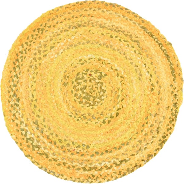 Braided Chindi Yellow 3 ft. x 3 ft. Round Area Rug