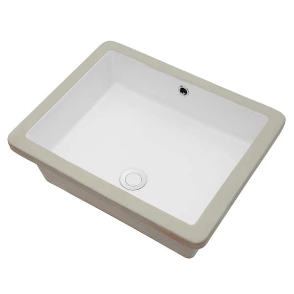 Unbranded 20 in. L Undermount Rectangular Bathroom Sink in White Ceramic with Overflow