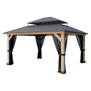 13 ft. x 11 ft. Cedar Wood Patio Gazebo with Double Galvanized Steel Roof And Mosquito Netting