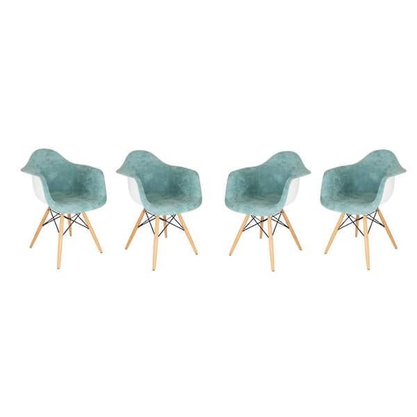 Leisuremod Willow Teal Velvet Arm Chair (Set of 4)