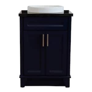 25 in. W x 22 in. D Single Bath Vanity in Blue with Granite Vanity Top in Black Galaxy with White Round Basin
