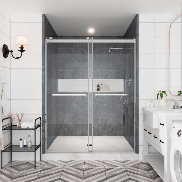 CASAINC 60 in. W x 76 in. H Double Sliding Frameless Shower Door in Chrome Finish with Clear Glass