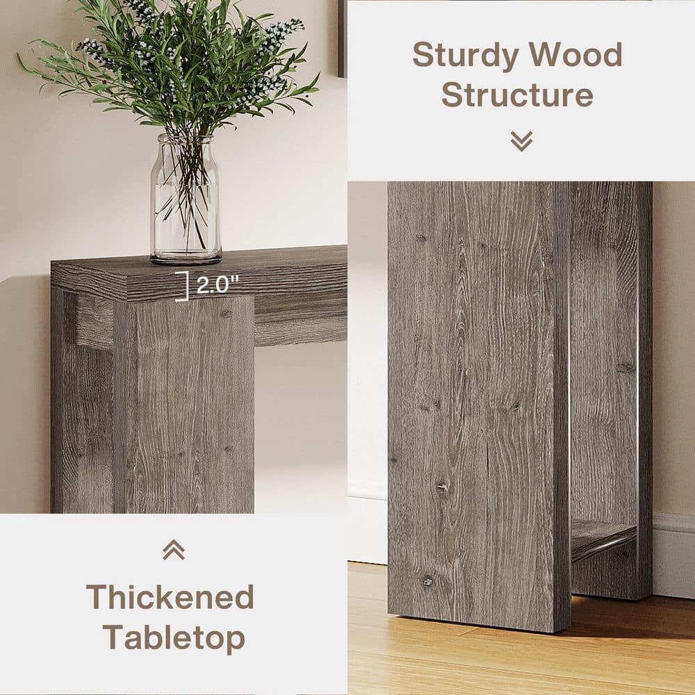 Gray Engineered Wood Farmhouse Console Table with Storage