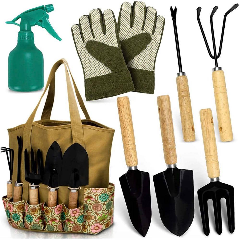 ITOPFOX 8Piece Heavy Duty Hand Garden Tools Set, Wood Handle Mowing