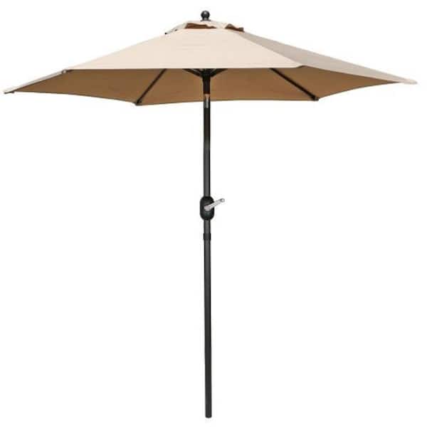 Amucolo 7.5 ft. Aluminum Outdoor Market Patio Umbrella in Khaki with Push Button Tilt and Crank lift