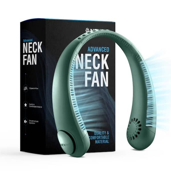 8 in. 3 Fan Speeds Neck Fan in Green with Bladeless Neck Cooling Feature, Lightweight