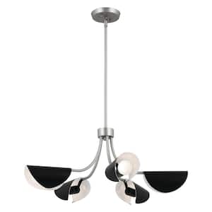 Arcus 29.25 in. 5-Light Satin Nickel and Black Modern Shaded Convertible Chandelier for Dining Room