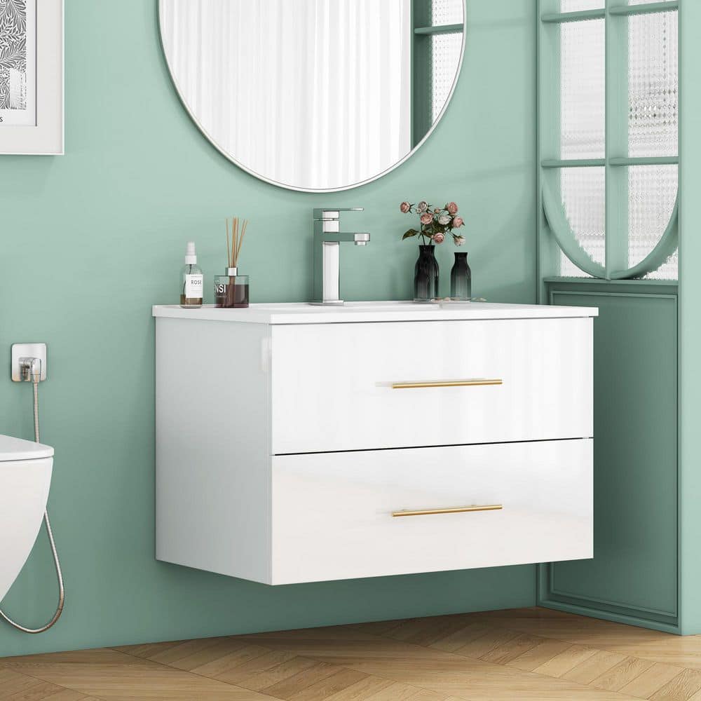 30 in. Floating Glossy White Bath Vanity with White Ceramic Top price history on PriceWatchPro