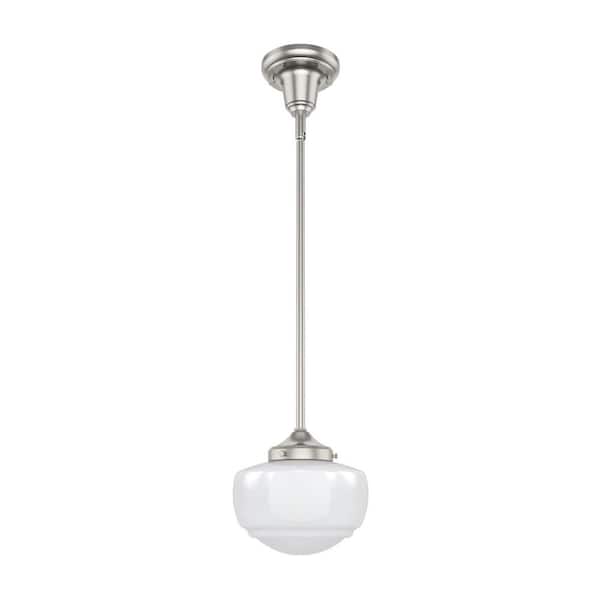 Saddle Creek 1-Light Brushed Nickel Schoolhouse Mini Pendant Light with Cased White Glass Shade