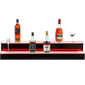 14-Bottle LED Lighted Liquor Bottle Display Shelf 40 in. Bar Shelves for Liquor 2-Step Wine Rack for Commercial Bar
