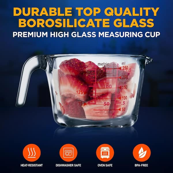 NutriChef 34.48 oz. High Borosilicate Glass Measuring Cup with Customized  Decal Scale NCGLMES25 - The Home Depot