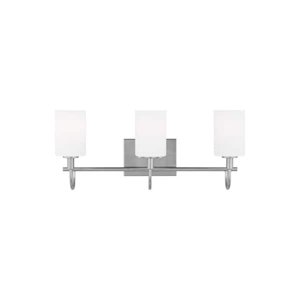 Generation Lighting Oak Moore 23.875 in. 3-Light Brushed Nickel Vanity Light with Etched/White Glass Shades