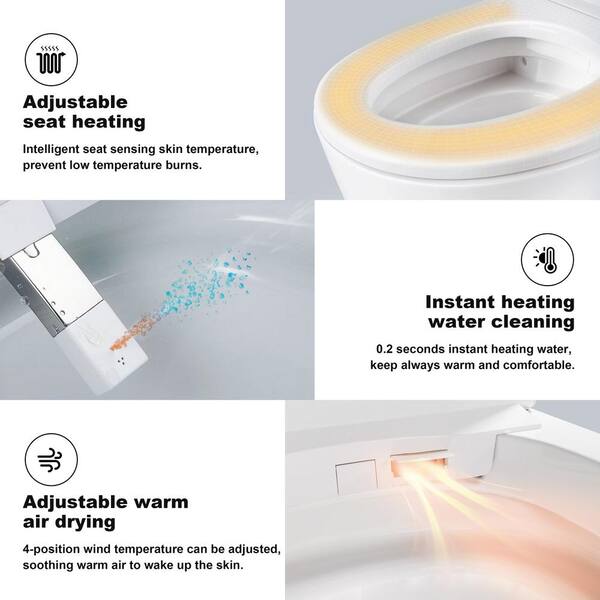 YASINU Tankless Elongated Electric Smart Toilet with Adjustable Bidet Seat, Auto 1.1/1.6 GPF