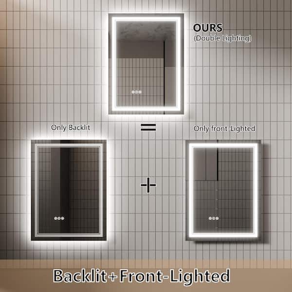24 in. W x 32 in. H Rectangular Frameless LED Light Dimmable Anti-Fog Wall Bathroom Vanity Mirror