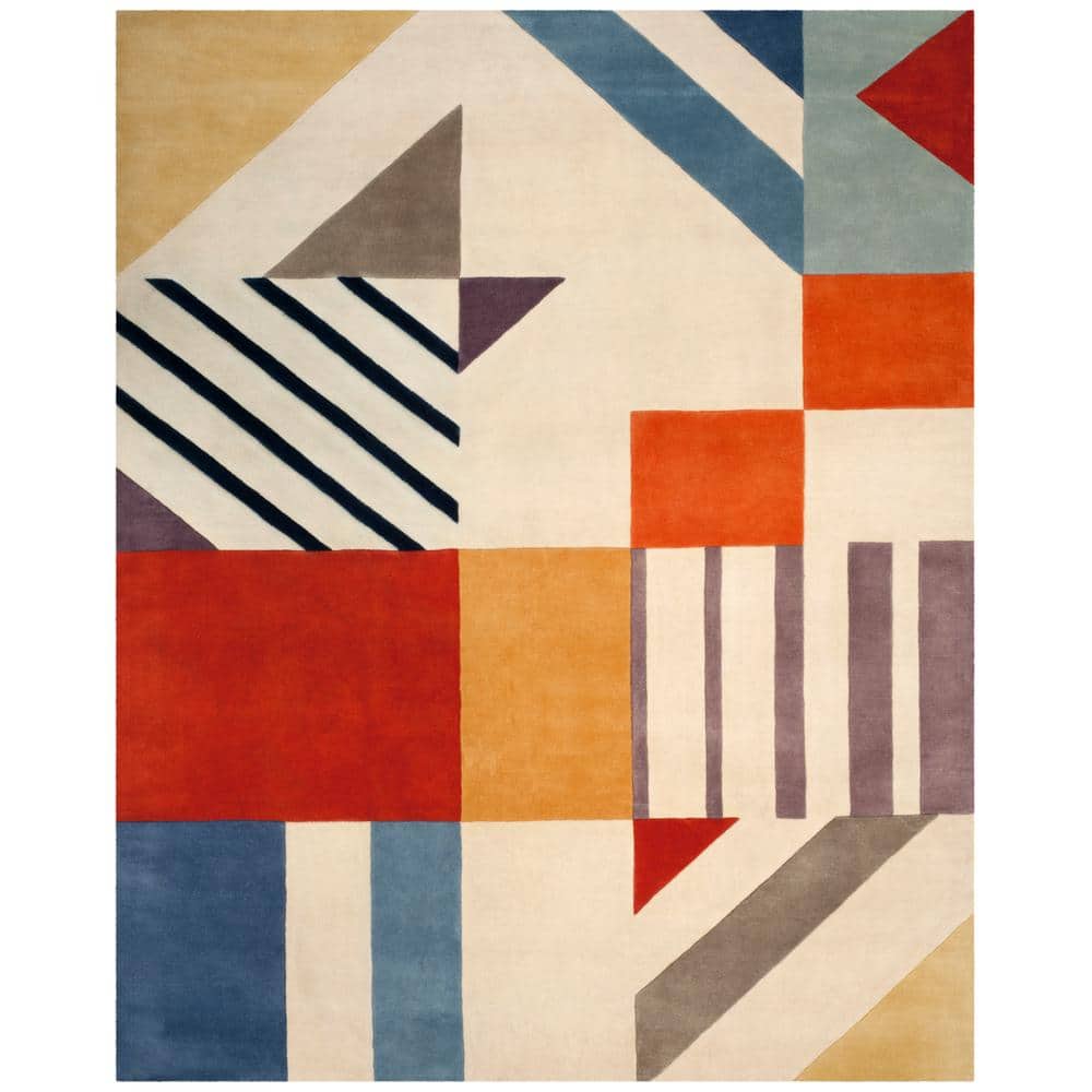 Ivory Geometric Hand Tufted Wool 8' x 10' Area Rug