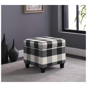 Square Black Buffalo Plaid Ottoman with Lift-Off Lid