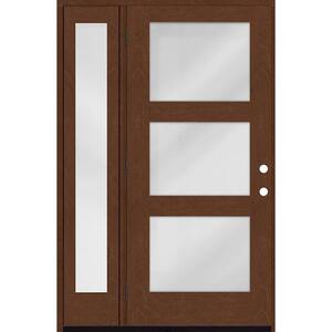 Regency 51 in. x 80 in. Modern 3 Lite Equal Clear Glass RHOS Chestnut Mahogany Fiberglass Prehung Front Door w/12 in. SL
