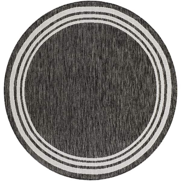 Eagean Black Border 5 ft. 3 in. x 5 ft. 3 in. Indoor/Outdoor Area Rug
