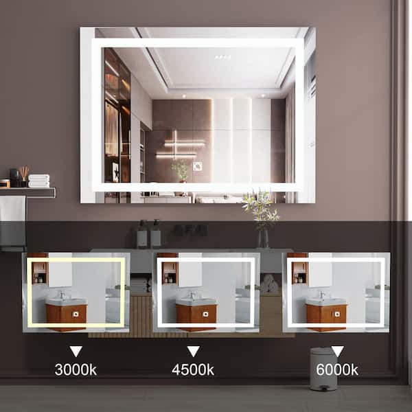 40 in. W x 32 in. H Small Rectangular Frameless Anti-Fog Touch Sensor Wall Mount Bathroom Vanity Mirror in Silver