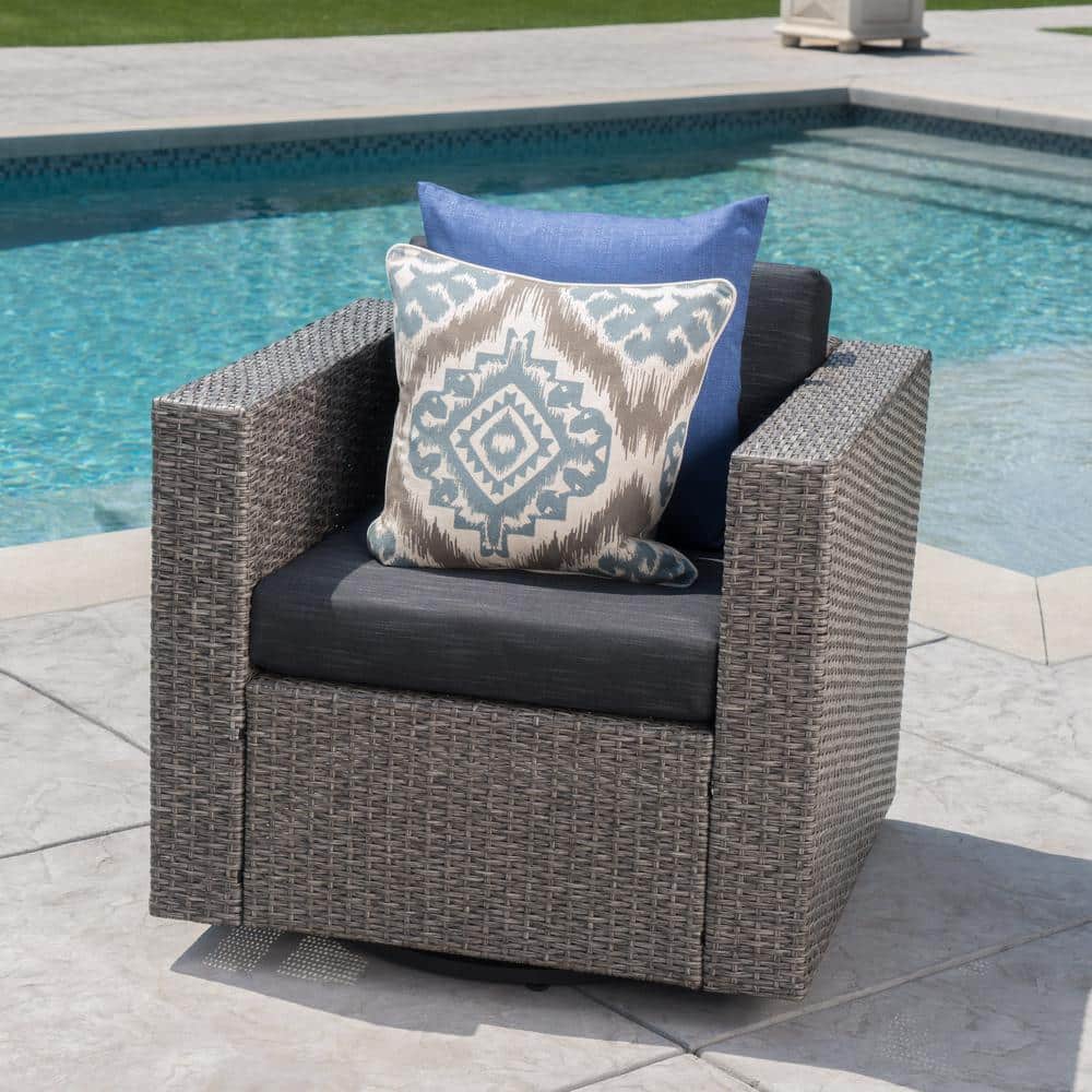 Mixed Black Iron Lounge Chair with Dark Grey Cushions