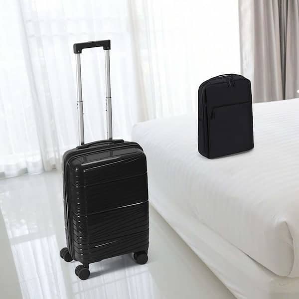 HIKOLAYAE 2-Piece Black PP Hardside Carry-On Spinner Luggage Set