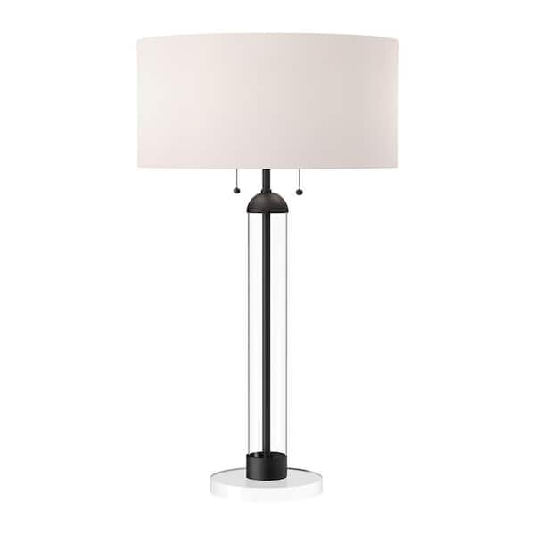 ALORA MOOD Sasha 18 in. 2-Light 60-Watt Matte Black/White Linen Modern Table Lamp