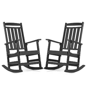 All Weather Resistant Recycled HDPE Plastic Porch Patio Outdoor Rocking Chair for Outdoor Indoor in Black (Set of 2)