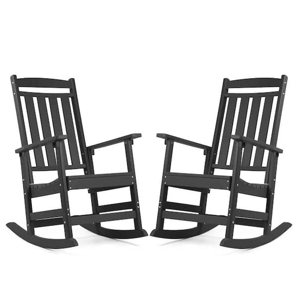 Unbranded All Weather Resistant Recycled HDPE Plastic Porch Patio Outdoor Rocking Chair for Outdoor Indoor in Black (Set of 2)