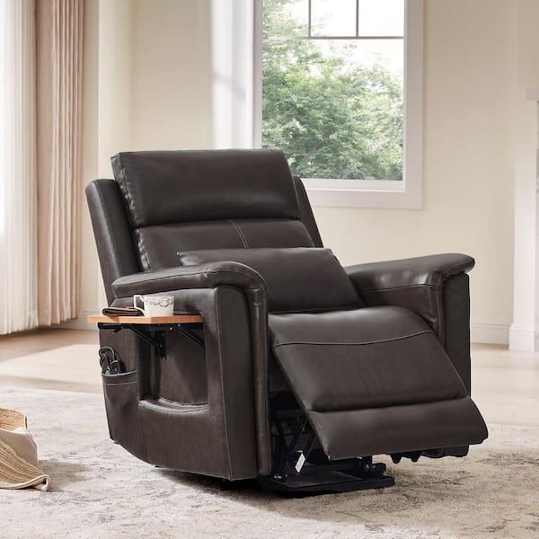 Holden Brown Modern Leather Lift Recliner with Heat and Massage, Lumbar Pillow, Side Pockets and Cup Holder for Elderly